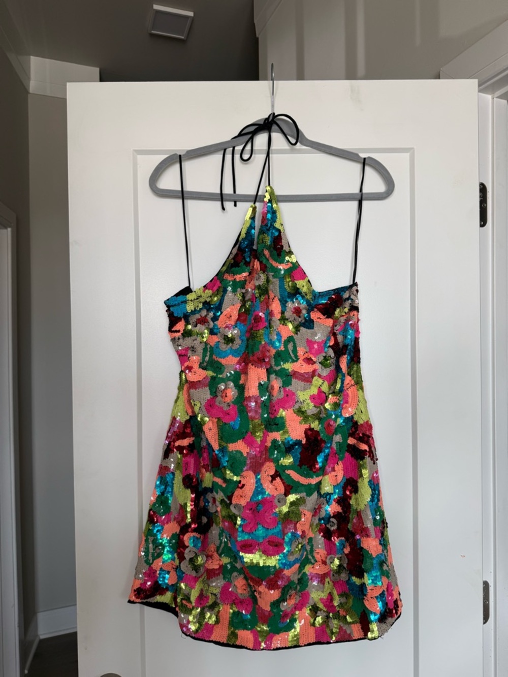 Multicolor Sequin Halter Mini Dress